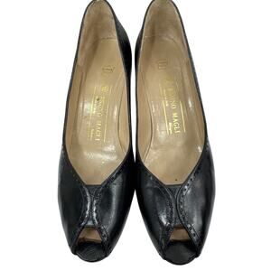 Bruno Magli Black Leather Peep-Toe Pumps, Size 8 AA (narrow), Vintage